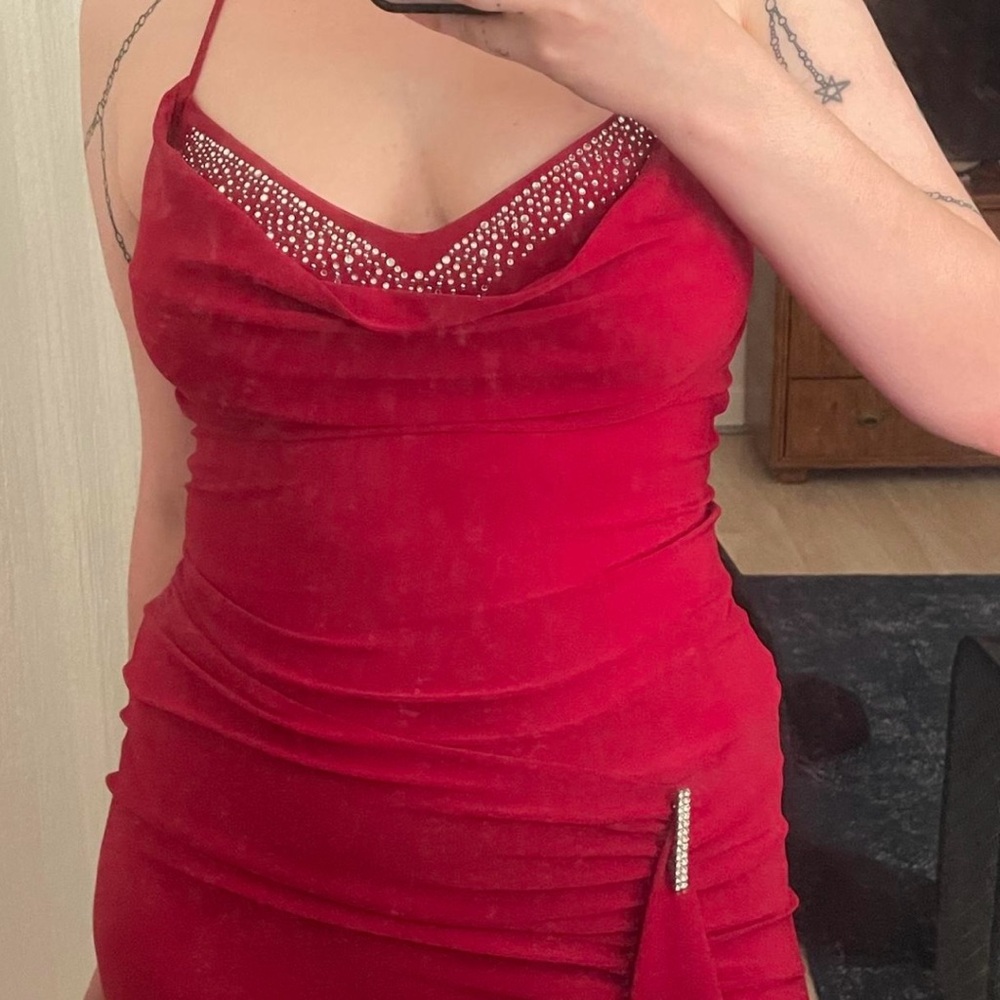 Hisense Red Dress with Rhinestone Detail